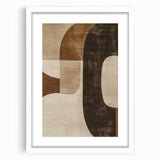 Abstract minimalist wall art framed with a white mat, showcasing geometric shapes and soft neutral colors, perfect for modern home decor.