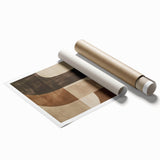 Abstract minimalist wall art print featuring soft pastel colors and geometric shapes, elegantly rolled and packaged in a protective tube for home decor.