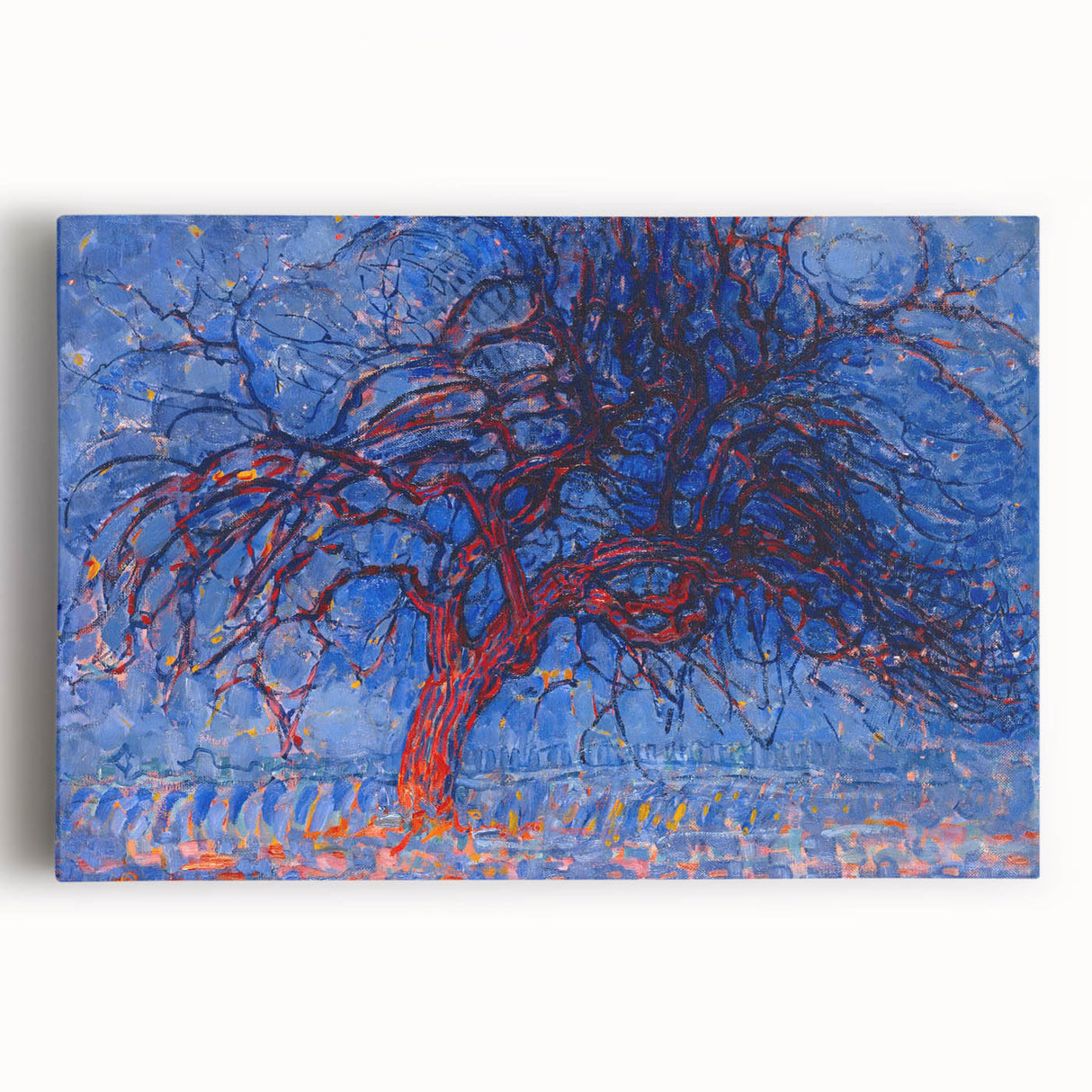 Bold Red Tree Wall Art - Vibrant Blue and Red Modern Nature Decor