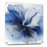Abstract floral design on acrylic glass, showcasing vibrant colors and intricate patterns, displayed in a chic side view with decorative pins. Ideal for modern decor.