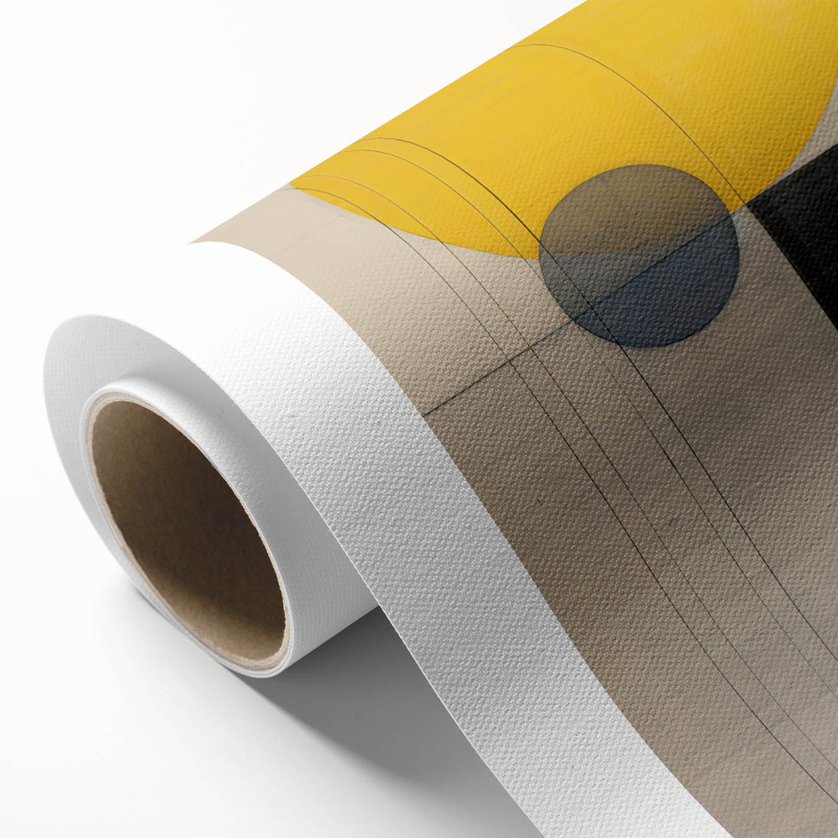 Abstract minimalist wall art design on rolled canvas, showcasing soft pastel colors and geometric shapes, ideal for modern home decor. Packaged securely in a cardboard tube for easy shipping.