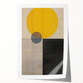 Abstract minimalist wall art print showcasing soft pastel colors and geometric shapes, elegantly rolled and ready for framing, perfect for modern decor.