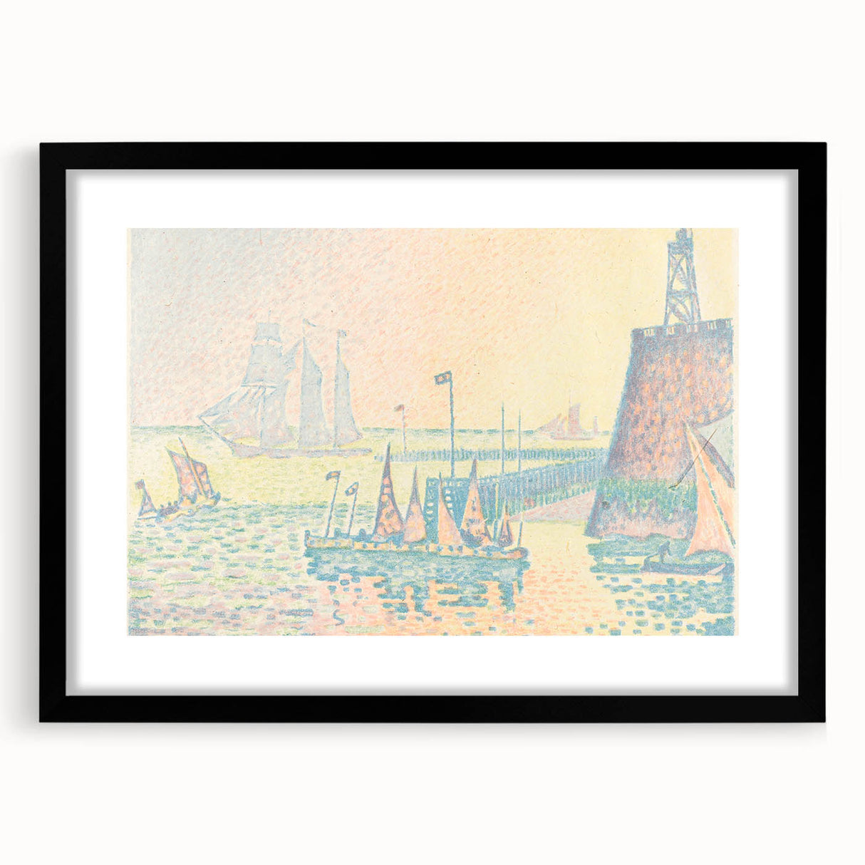 Pastel Seascape Wall Art - Soft Pointillist Evening Harbor Decor