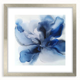 Abstract floral artwork framed in silver matting, showcasing vibrant colors and intricate designs, ideal for modern home decor or art enthusiasts.