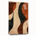 Abstract minimalist wall art displayed in a side view, featuring vibrant colors and geometric shapes, mounted on acrylic glass with visible pins, ideal for modern decor.