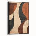 Framed minimalist abstract wall art featuring a black and white design, showcased from a side view, perfect for modern home decor or office spaces.