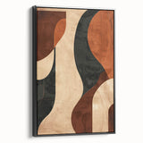 Framed minimalist abstract wall art featuring a black and white design, showcased from a side view, perfect for modern home decor or office spaces.