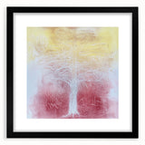 Abstract floral art print in a sleek black frame, showcasing vibrant colors and intricate designs, perfect for modern home decor. Ideal for adding elegance to any room.