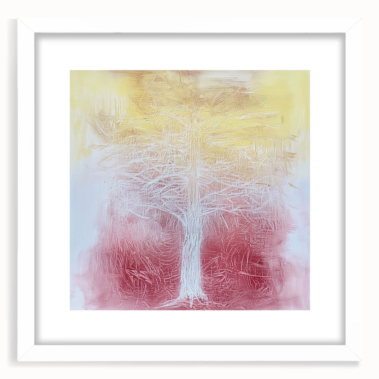 Abstract floral frame featuring a white mat, showcasing vibrant multicolored flowers and intricate details, perfect for enhancing modern home decor aesthetics. Ideal for art enthusiasts seeking a refreshing touch to their living spaces.