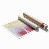 Abstract floral design on a rolled canvas print, showcasing vibrant colors and intricate patterns, ideal for modern home decor. Packaged securely in a cardboard tube for safe delivery.
