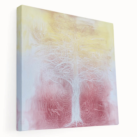 Abstract floral stretched canvas artwork showcasing vibrant colors and intricate patterns, viewed from the side to highlight its depth and texture. Ideal for modern home decor, this piece adds a touch of elegance and creativity to any space.