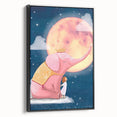 Children's Wall Decor - Dreamy Pink Elephant & Moon Nursery Art