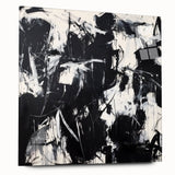 Abstract acrylic glass art piece showcasing vibrant splatters in an array of colors, displayed in a side view without pins, ideal for modern decor.