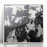 Framed acrylic artwork showcasing vibrant abstract splatters in white, perfect for modern home decor. Ideal for adding a splash of color to any room.