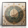 Framed acrylic wall art featuring a vibrant floral and botanical design with green leaves and colorful flowers, set against a sleek black background, ideal for home decor.