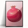 Large abstract wall art featuring vibrant fruit motifs in a mid-century modernist style, framed in black acrylic.