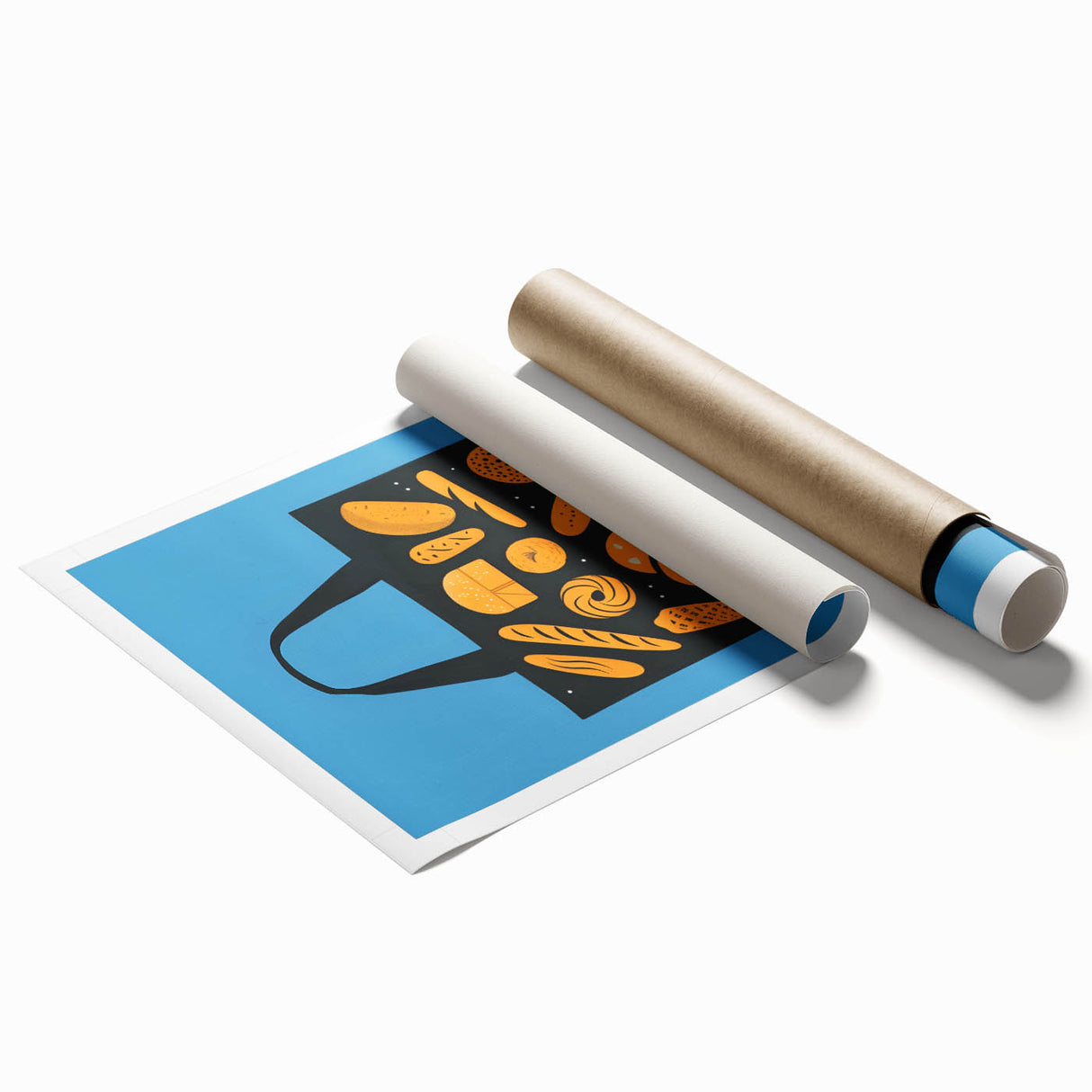 Extra large rolled print featuring an assortment of pastries in soft pastel tones.