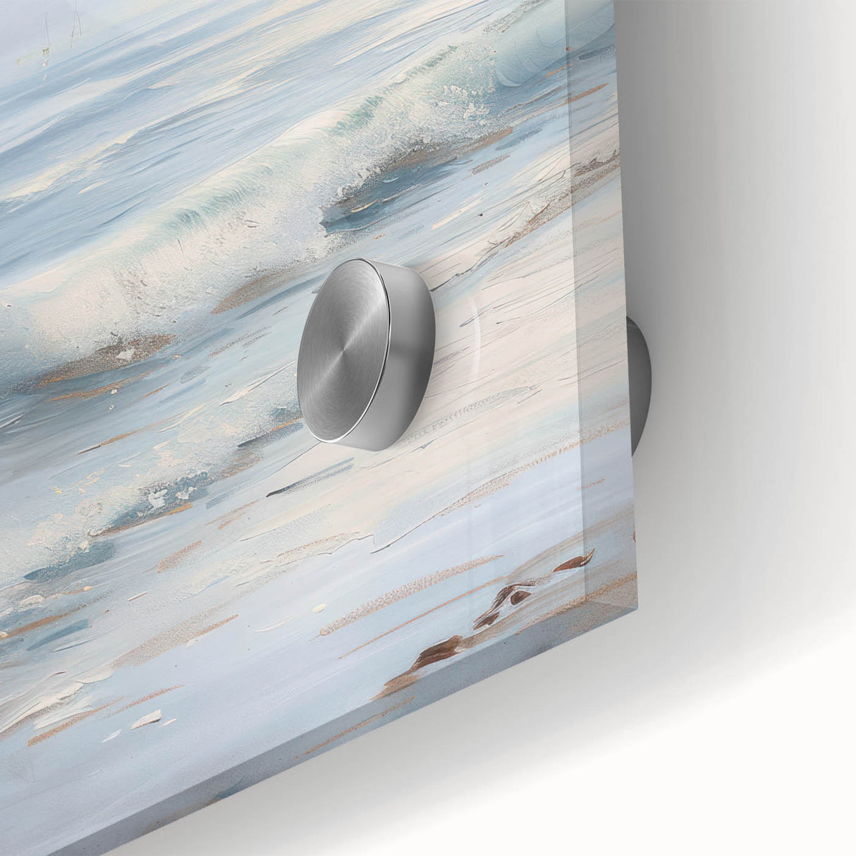 Close-up of a vibrant acrylic landscape artwork showcasing a blend of green and blue hues, ideal for home decor, enhancing any modern interior space.