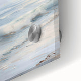 Close-up of a vibrant acrylic landscape artwork showcasing a blend of green and blue hues, ideal for home decor, enhancing any modern interior space.