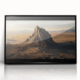 Framed acrylic landscape artwork depicting a vibrant desert scene with warm hues of orange and yellow, set in a sleek black frame that enhances its modern aesthetic.