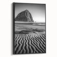 Framed canvas art showcasing a serene desert landscape with rolling dunes, presented in a sleek black frame, perfect for modern home decor.