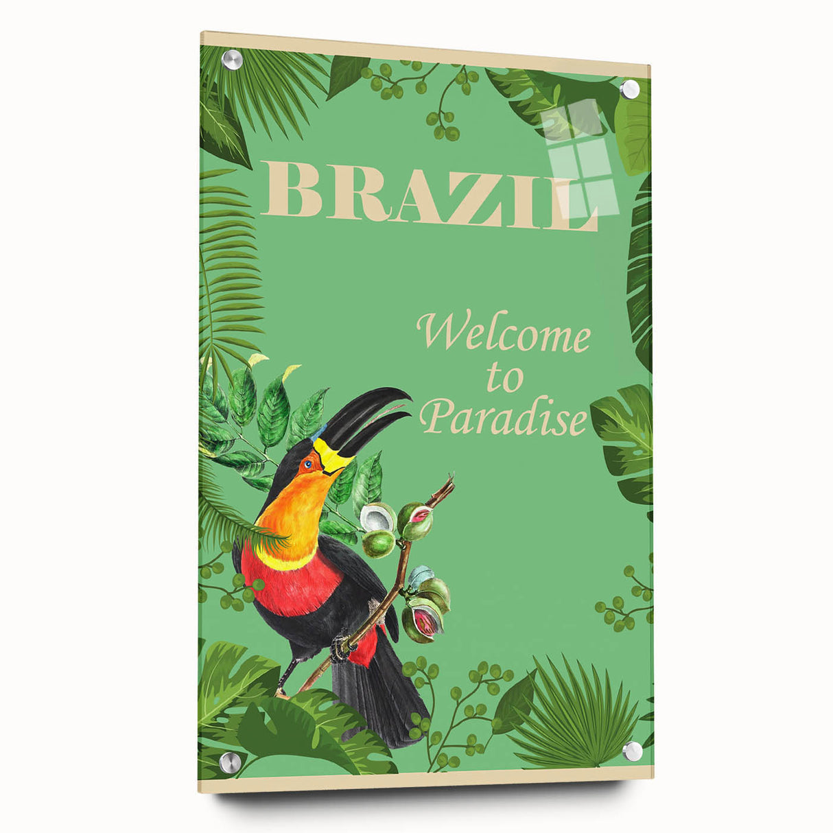 Brazil Retro Travel Poster | Tropical Paradise & Toucan Art