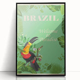 Brazil Retro Travel Poster | Tropical Paradise & Toucan Art