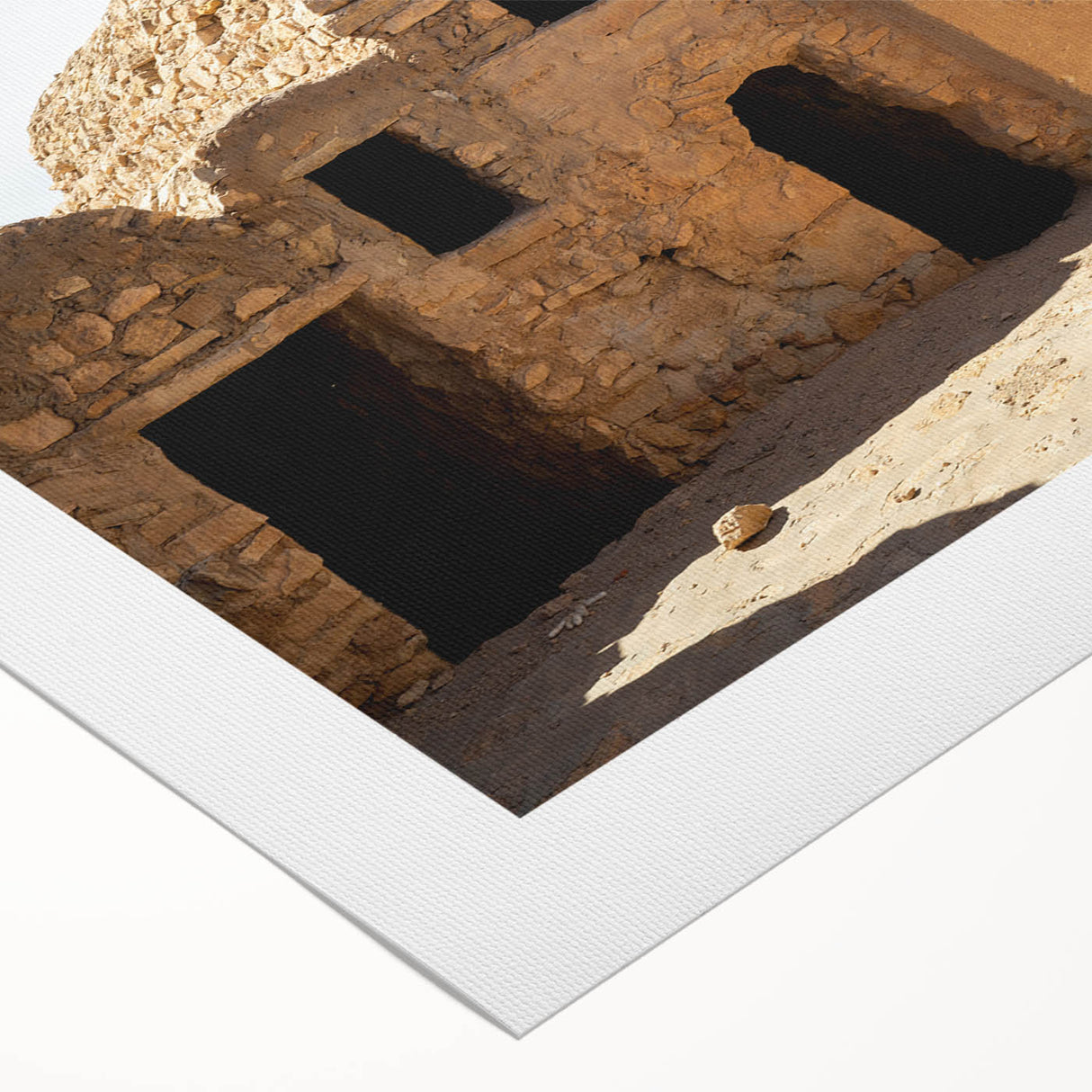 Art deco poster of Moroccan scenery in earthy tones on rolled canvas, suitable for dining room wall.