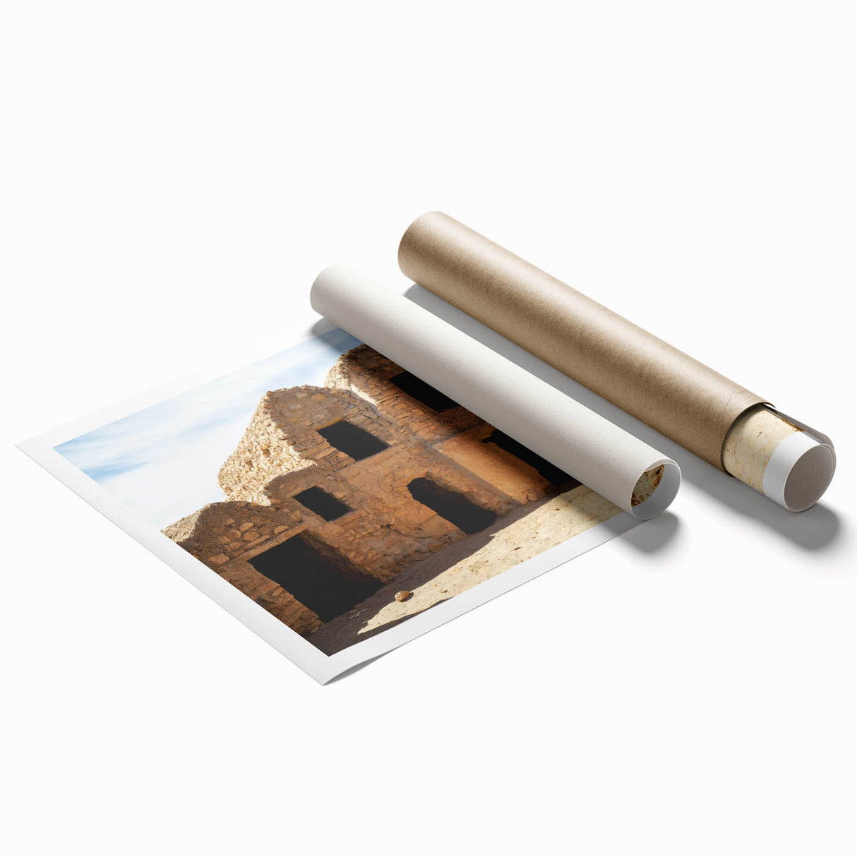 Extra large rolled print of a Moroccan scenery with vibrant floral elements.