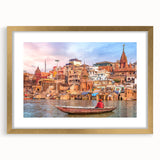 Extra large wall art featuring an abstract textured print of an Indian scenery in gold tones, ideal for living room decor.