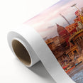 Art Deco style poster of an Indian landscape in muted earth tones on rolled canvas, ideal for nursery wall art.
