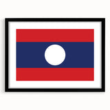 Extra large abstract art print depicting vibrant, colorful scenery of Laos on a textured canvas, framed in black.