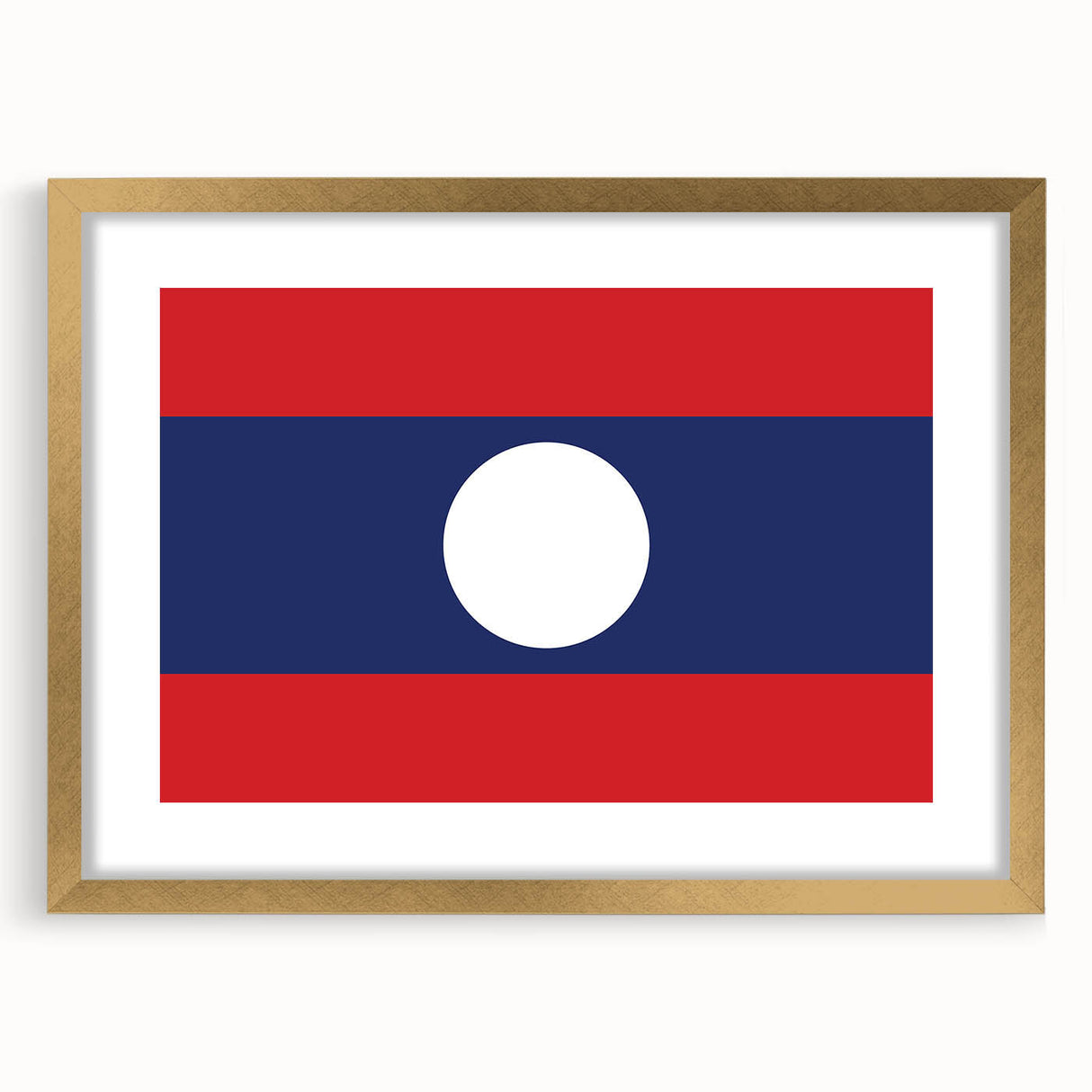 Extra large abstract art print of a Laos scenery in muted earth tones on a textured canvas, framed in gold.