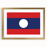 Extra large abstract art print of a Laos scenery in muted earth tones on a textured canvas, framed in gold.