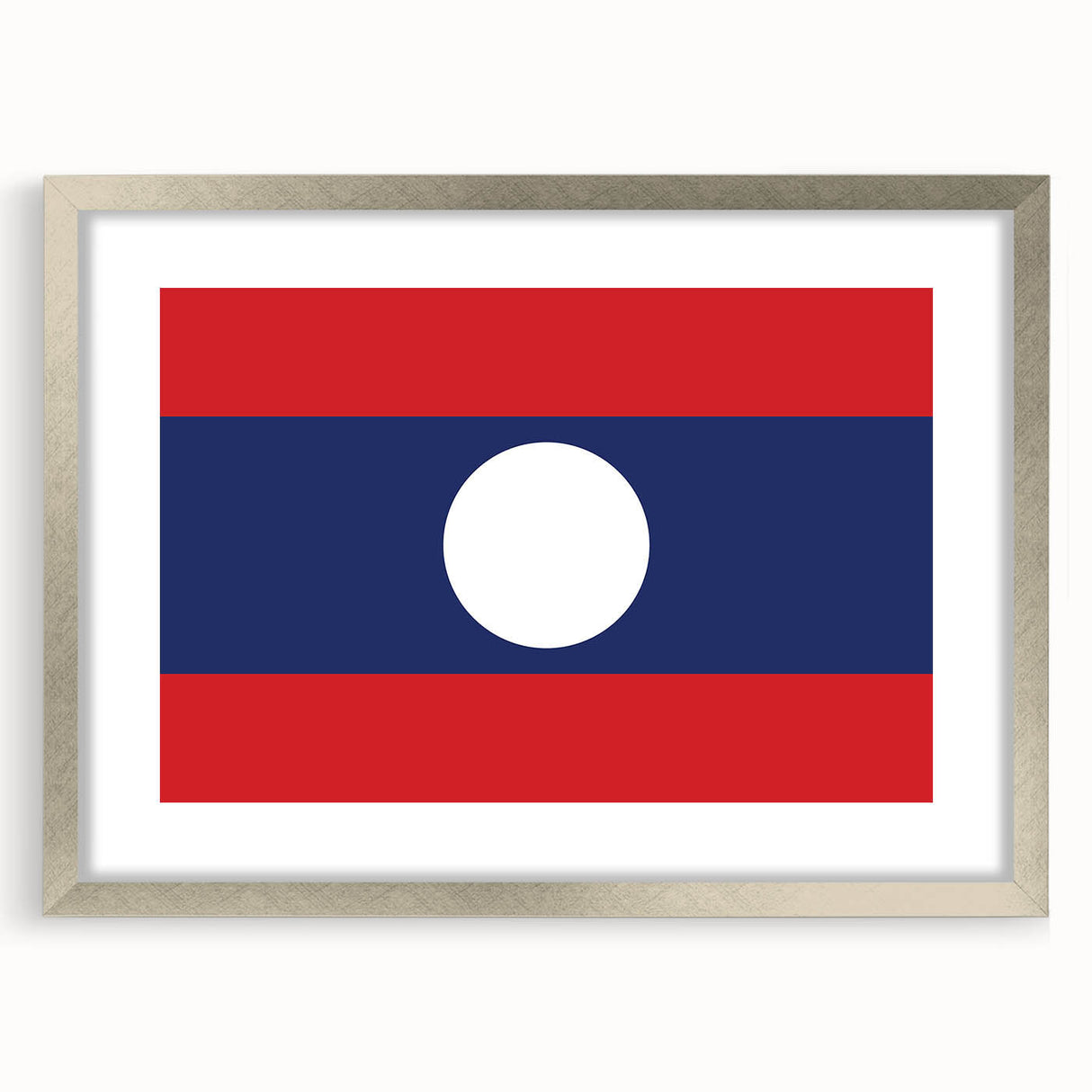 Textured abstract art print depicting a Laos scenery in muted earth tones on a framed silver mat, ideal for bedroom art.
