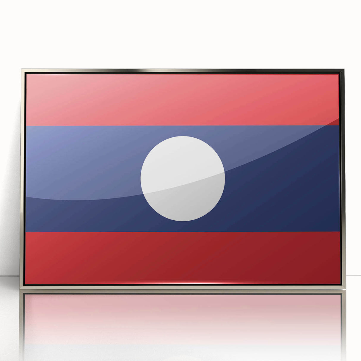 Mid-century modernist art depicting a Laos scenery in muted earth tones on a framed acrylic print.