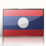 Mid-century modernist art depicting a Laos scenery in muted earth tones on a framed acrylic print.