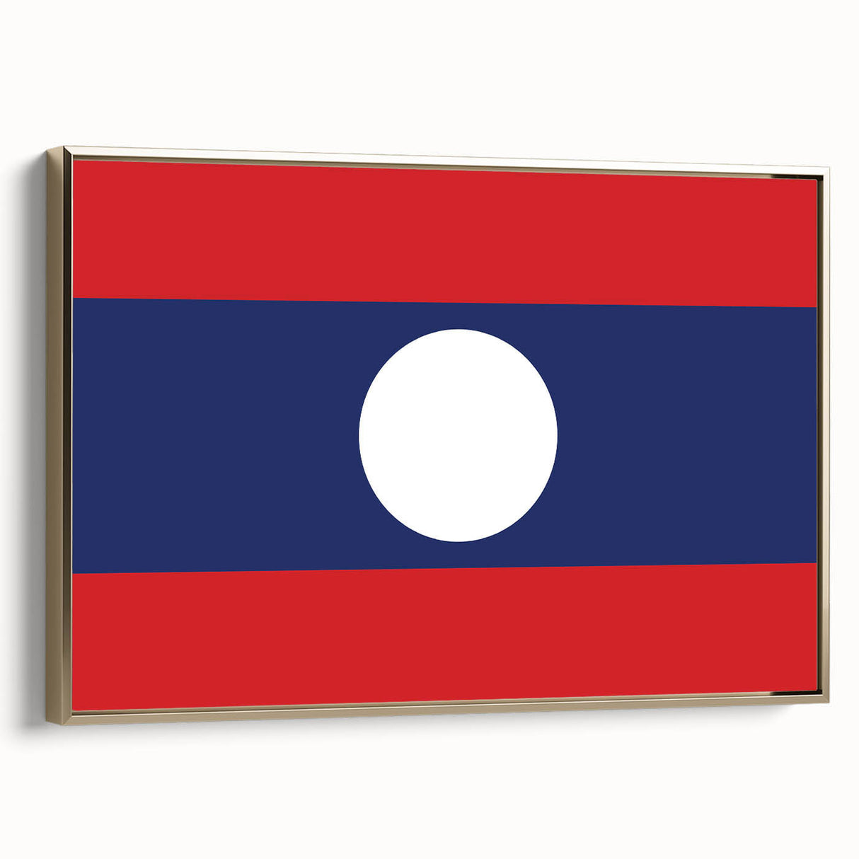 Framed canvas featuring a vintage-style landscape painting of a Laotian scenery in black and gold.