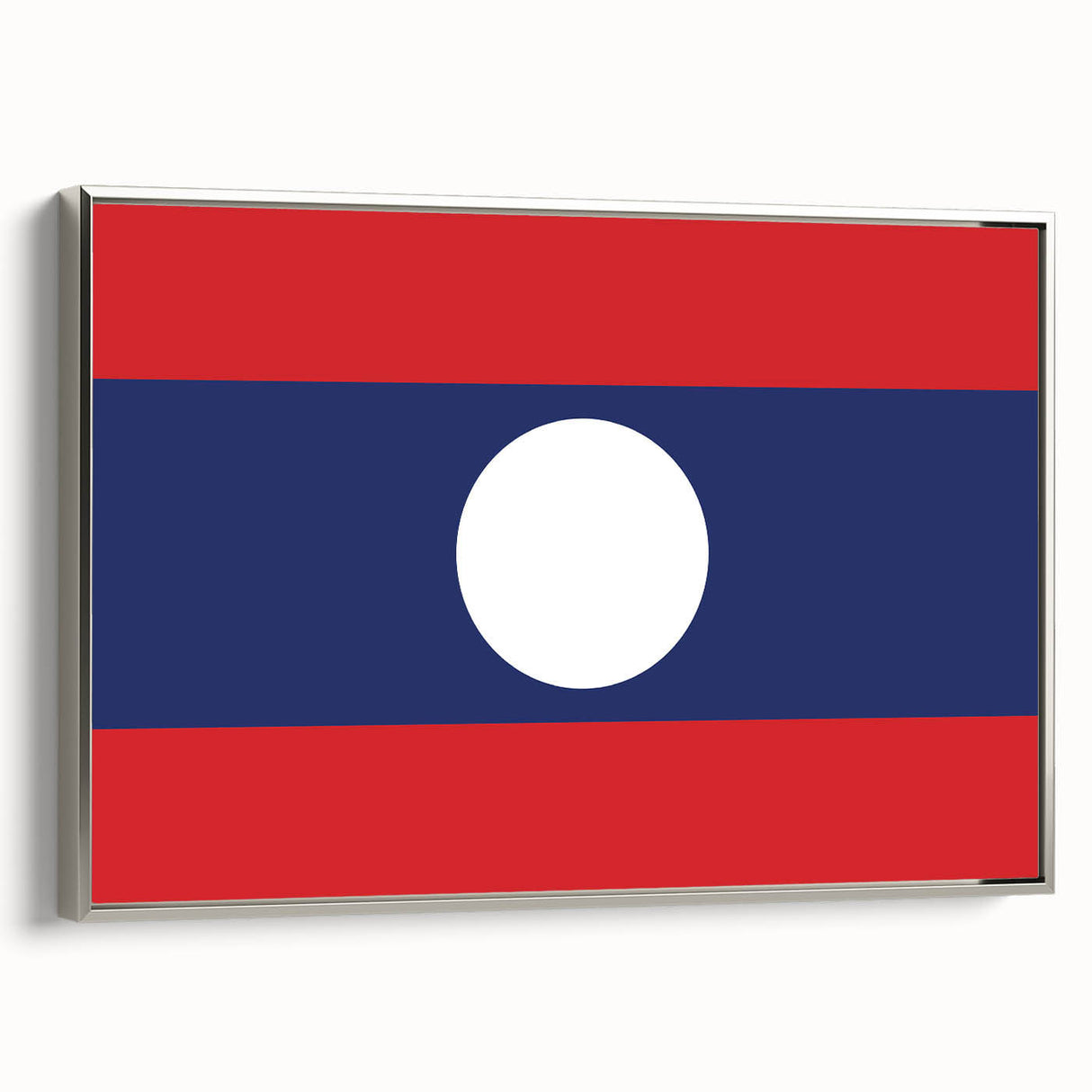 Landscape art painting of a Laos scenery on a framed canvas, featuring vibrant green and blue tones.