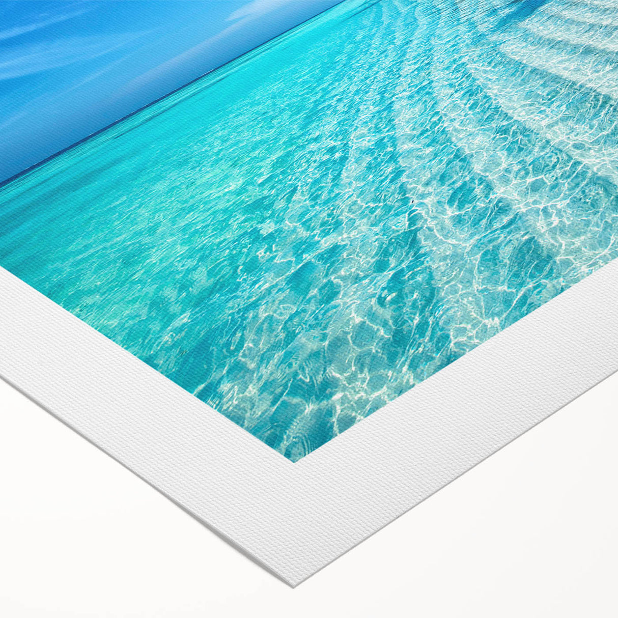 Art deco poster of a serene Maldivian beach with soft blue and sandy hues on rolled canvas.