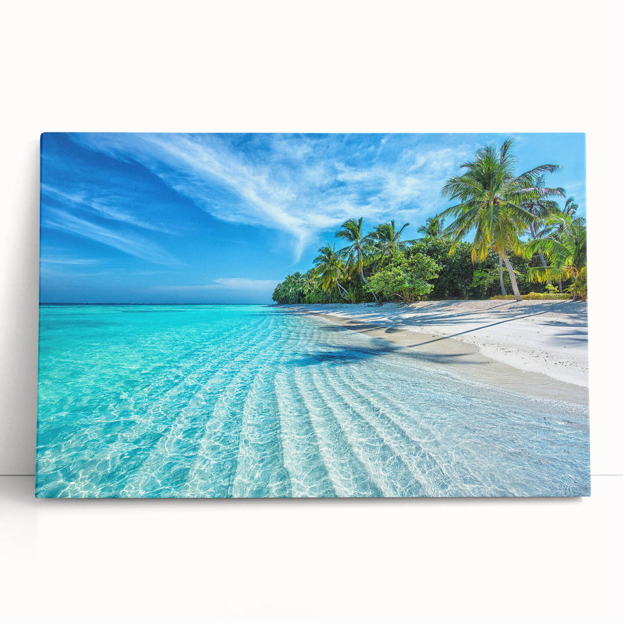 Black and white photograph of the Maldives on stretched canvas, ideal for kitchen wall art or bedroom ambiance.