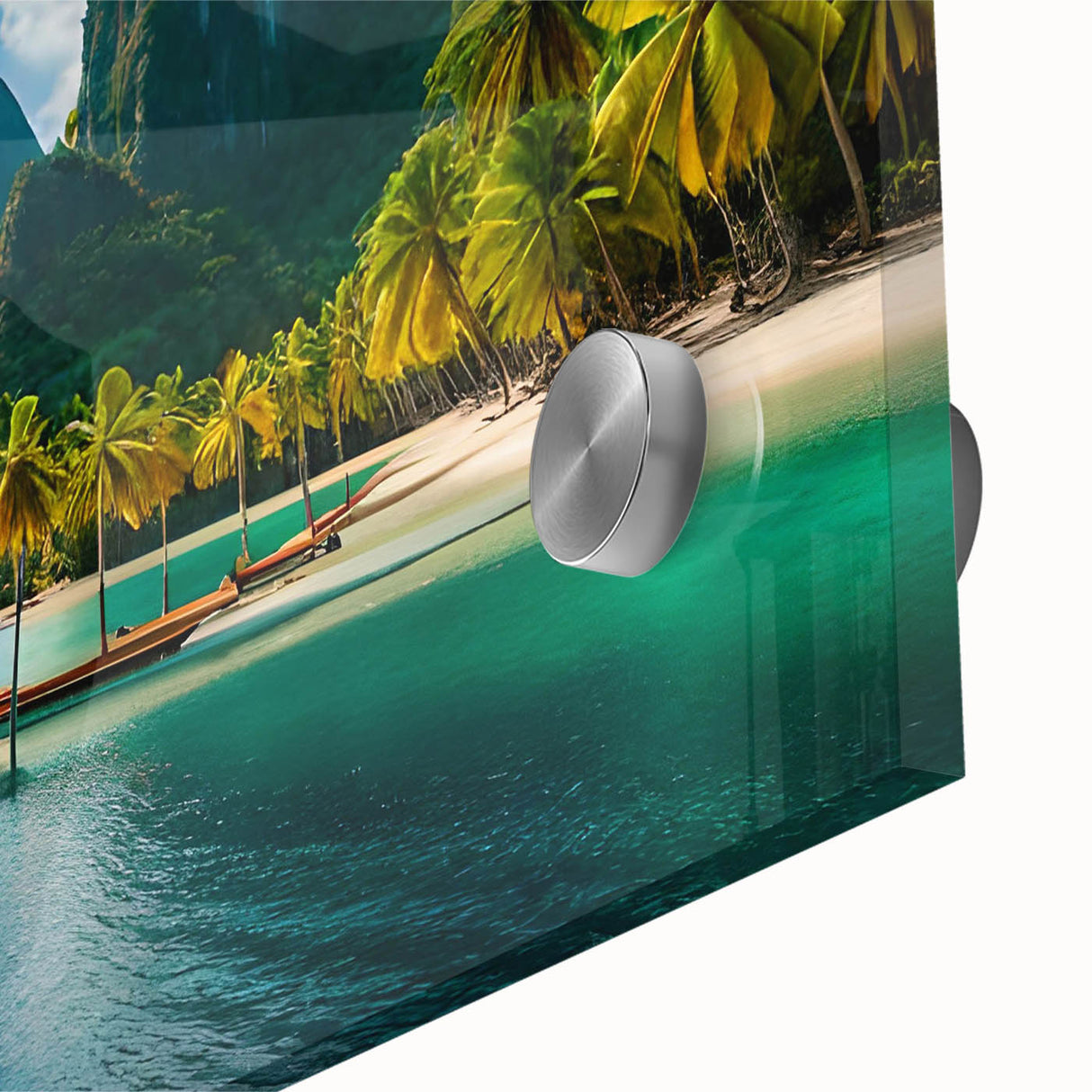 Large abstract wall art featuring a mid-century modernist style Philippine scenery in muted earth tones on acrylic glass.