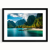 Extra large abstract art print featuring a vibrant, colorful Philippine scenery on a textured canvas.