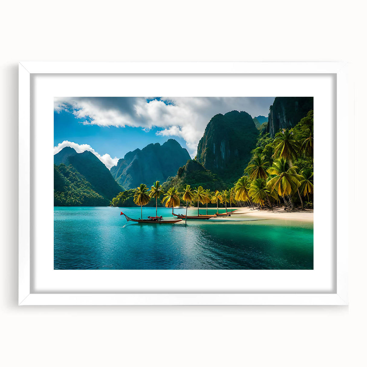 Abstract art print featuring a vibrant, multicolored Philippine landscape on a white framed canvas.