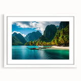 Abstract art print featuring a vibrant, multicolored Philippine landscape on a white framed canvas.
