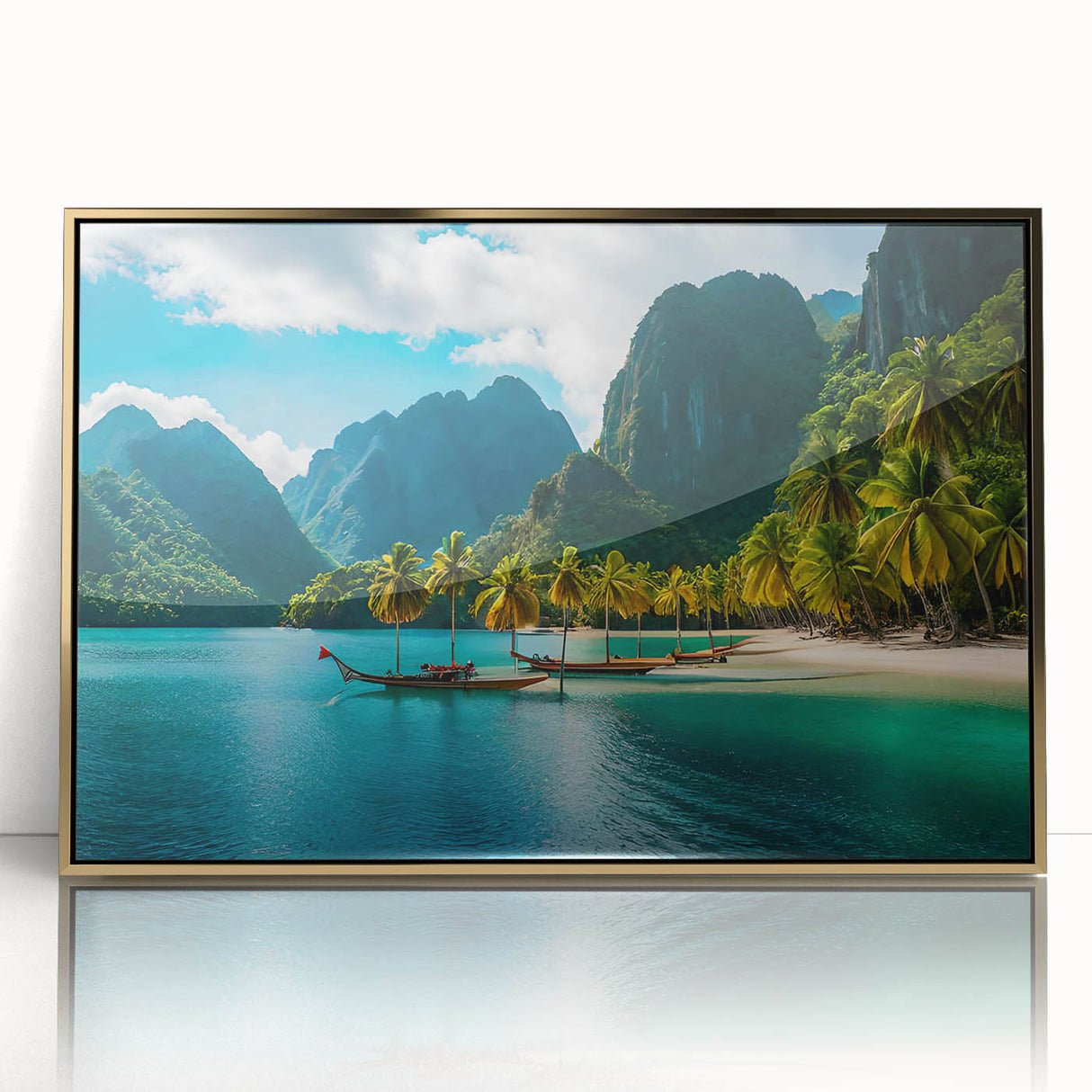 Framed acrylic print of a Philippine landscape in gold tones, ideal for modern art wall decor.