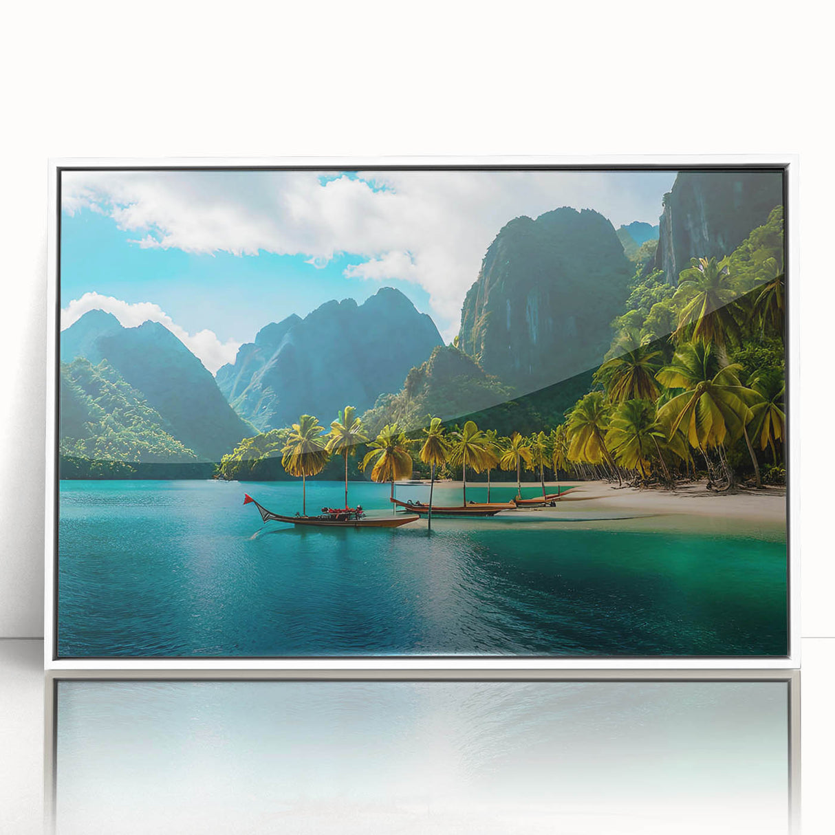 Acrylic print of a serene Philippine landscape in soft pastel shades, framed in white, suitable for modern art wall decor.