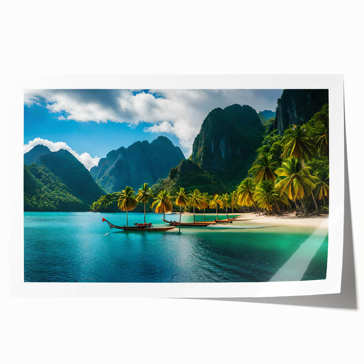 Extra large rolled print of a Philippine landscape with lush greenery and a serene lake, ideal for dining room wall art.