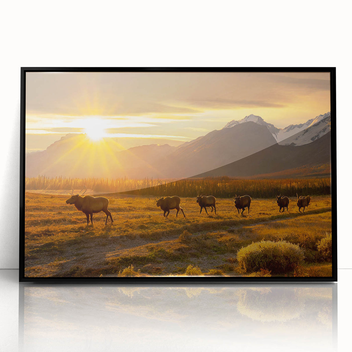 Large abstract wall art depicting a Yukon scenery in muted earth tones on a framed acrylic, suitable for modern home decor.