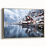 Framed canvas depicting a vintage-style Austrian landscape in muted gold and black tones, ideal for bedroom wall decor.